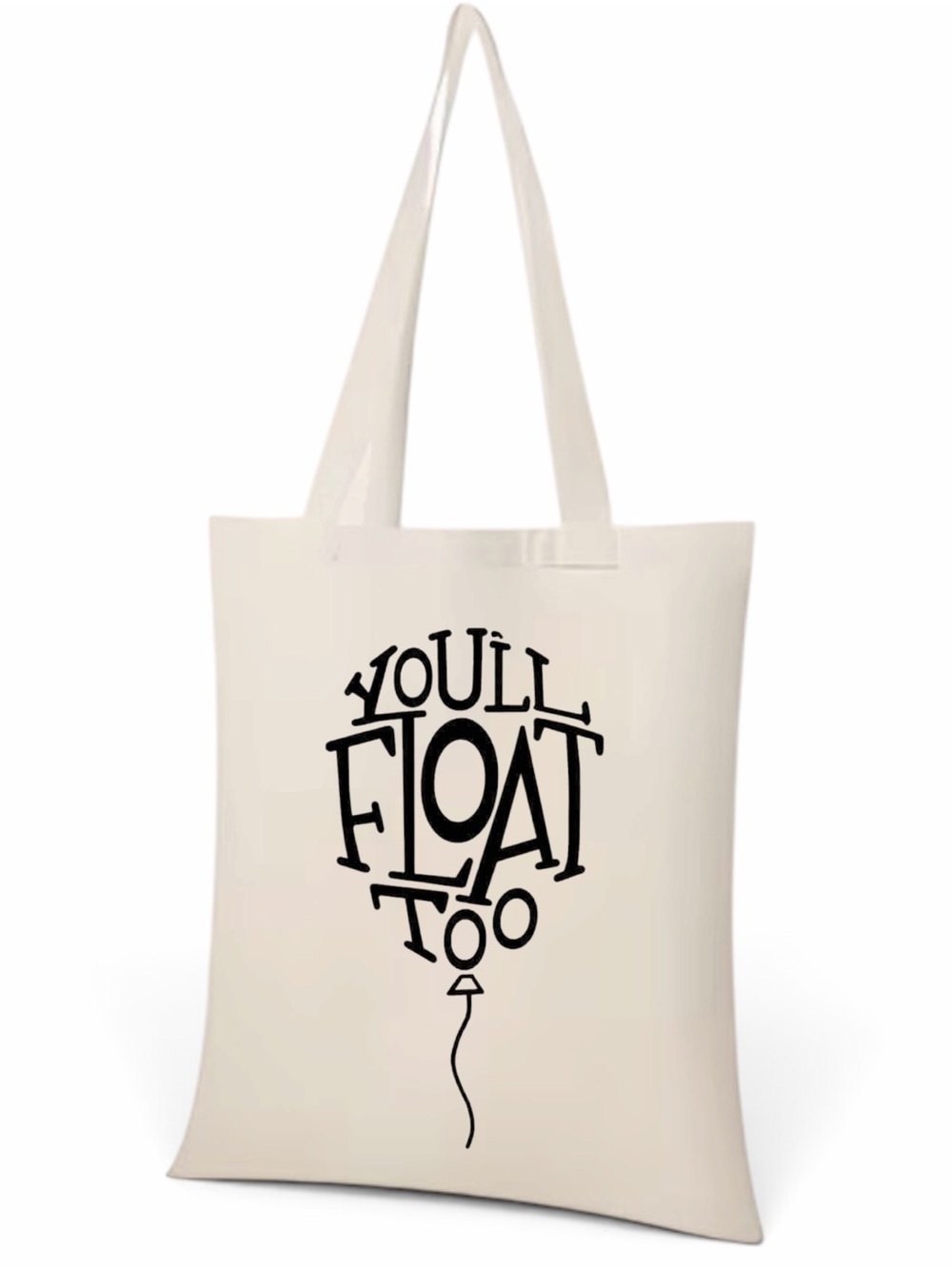 Cream Tote Bag with Black "YOU'LL FLOAT TOO" Print
